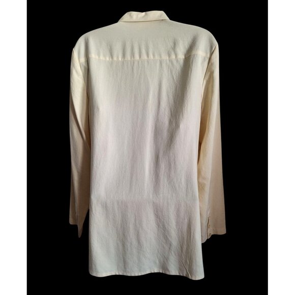Vintage Silk Long-Sleeve Button-Up Shirt In Light Yellow Size M - Picture 2 of 11